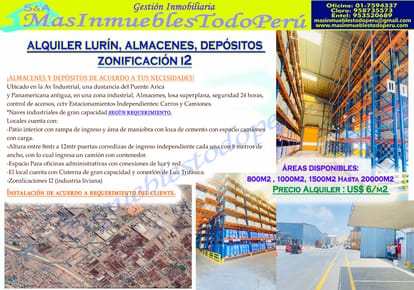 Alquiler Lurín, Almacenes, Depósitos Zonificación I2