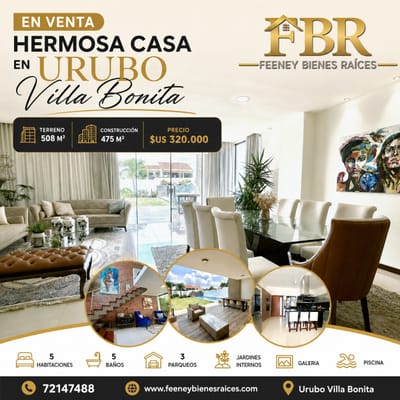 EN VENTA Lujosa casa de 5 Dormitorios en Urubó Villa Bonita