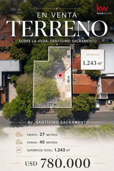 En Venta Terreno Sobre Sacramento, 27 Metros De Frente, 1243 M2