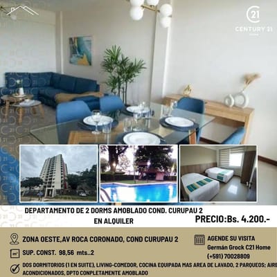 COMPLETAMENTE AMOBLADO DEPARTAMENTO 2 DORMITORIOS ,AV ROCA CORONADO