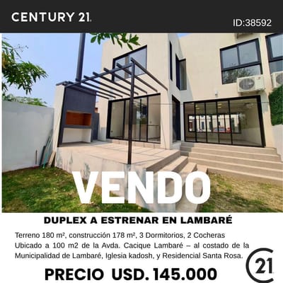 VENDO DUPLEX EN LAMBARÉ AL COSTADO DE LA MUNICIPALIDAD.