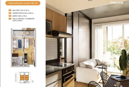 VENDO DEPARTAMENTO 1 DORMITORIO EN POZO, EN DHOME CRUZ DEL DEFENSOR 