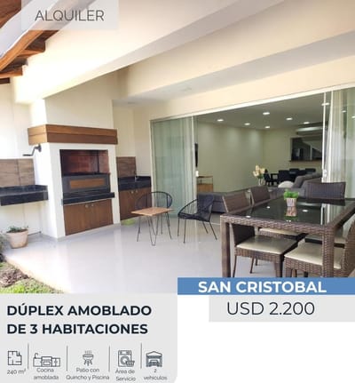 DÚPLEX AMOBLADO CON PISCINA EN ALQUILER – BARRIO SAN CRISTÓBAL