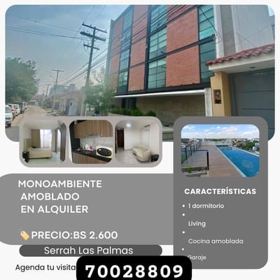 EN BARRIO LAS PALMAS, MONOAMENTE AMOBLADO EN ALQUILER
