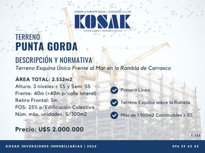 Terreno Esquina en Rambla de Punta Gorda