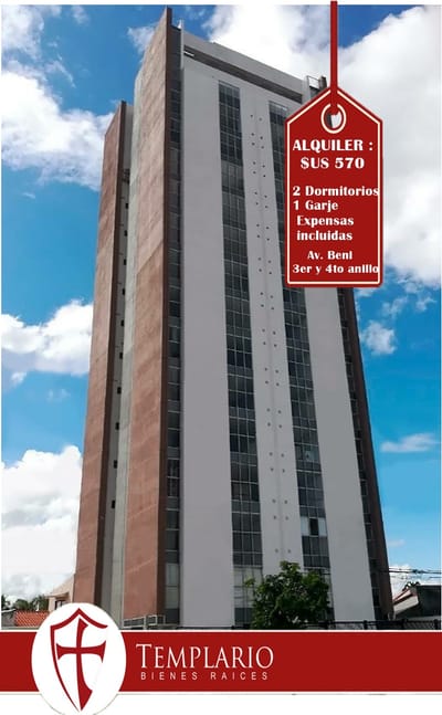 ALQUILER: $us 570 Av. Beni 3er Anillo- Condominio Torres Berchati