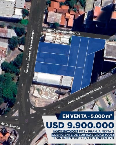 TERRENO PREMIUM SOBRE AVDA. AVIADORES DEL CHACO – 5.000 m²