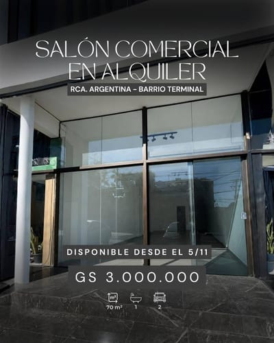 Alquilo Salón comercial sobre Avda Rca. Argentina