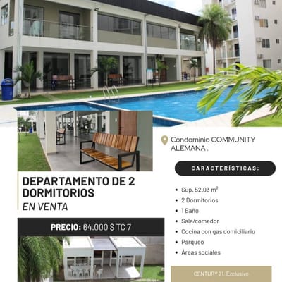 2 DORMITORIOS EN VENTA, COMUNNITY ALEMANA