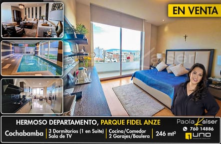 Lujoso departamento en venta, Parque Fidel Anze, Cochabamba
