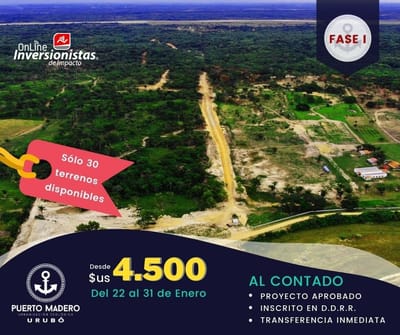AMPLIOS TERRENOS EN VENTA A CREDITO DIRECTO - ZONA URUBO