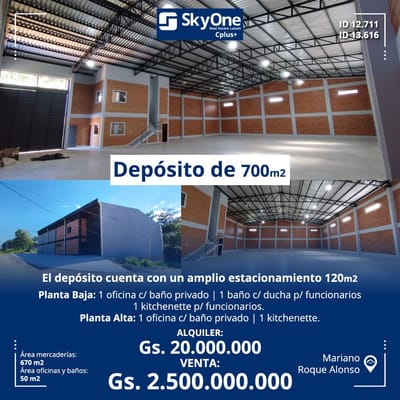 Alquilo depósito de 700m2 en MRA
