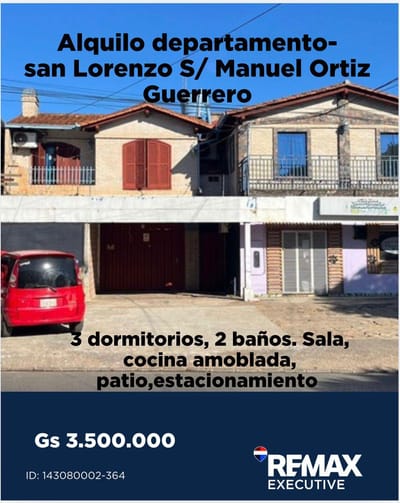 ???? ALQUILO DEPARTAMENTO AMOBLADO SOBRE MANUEL ORTiZ GUERRERO SAN LORENZO