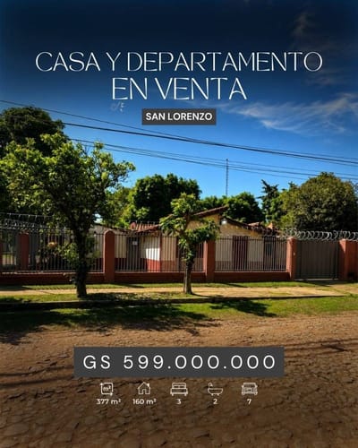 Terreno con CASA Y DEPTO JUNTOS EN SAN LORENZO en esquina!!!!