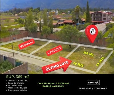 Último Terreno De Futuro Residencial Colcapirhua Km 9 Prox. 4 Esquinas