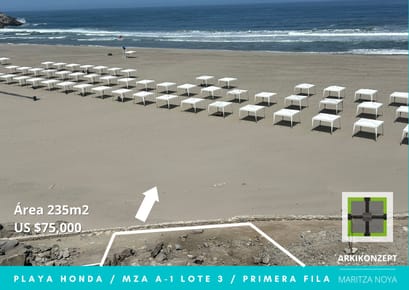 PRIMERA FILA TERRENO 235m2 EN PLAYA LA HONDA