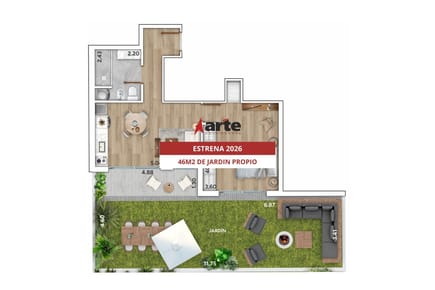 Venta de apartamento en el prado de 1 dormitorio con 46m2 de jardin propio