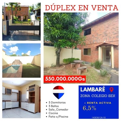 Vendo duplex en lambare 