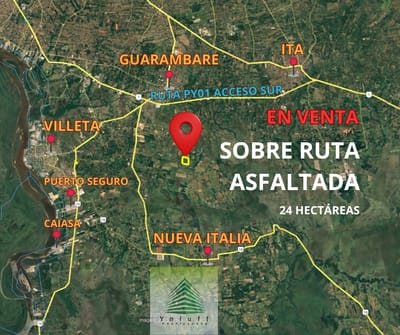 TERRENO DE 24 HECTÁREAS  SOBRE RUTA ASFALTADA EN VILLETA