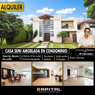 Casa semi amoblada en alquiler, Condominio Ciudad Jardin