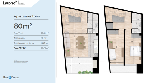 Venta Tres Cruces Apartamento Duplex 2 dormitorios 2 baños. Dueño vende directo. A pasos de Terminal 3 cruces