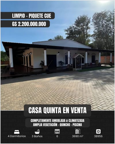 Vendo amplia quinta en Limpio Piquete Cue