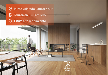 Venta Carrasco Sur Apartamento 3 dormitorios - Terraza NorOeste + Parrillero - Gran living comedor + Estufa - Seguridad