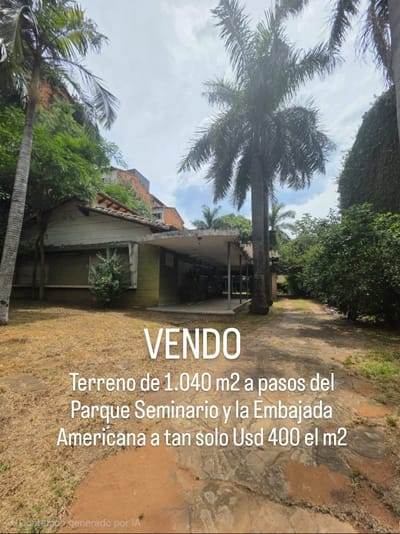 VENDO TERRENO DE 1040 M2 A PASOS  DEL PARQUE SEMINARIO Y LA EMBAJADA AMERICANA