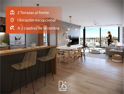 Venta Apartamento 2 Dormitorios Pocitos - 2 Terrazas al frente + 2 Baños - A 2 cuadras de la rambla - Garaje opcional