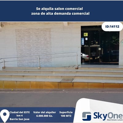 ALQUILO SALÓN COMERCIAL EN KM 4 BARRIO SAN JOSÉ -CIUDAD DEL ESTE
