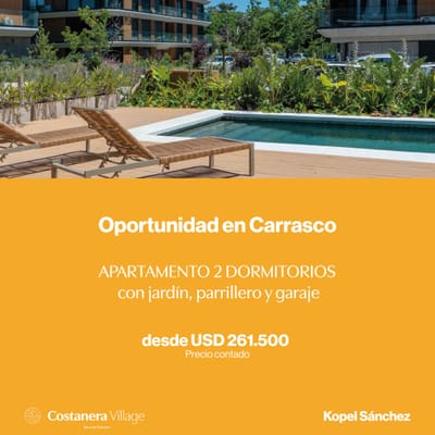 Apartamento 2 dormitorios con Jardín, Parrillero y Garaje incluido - Costanera Village