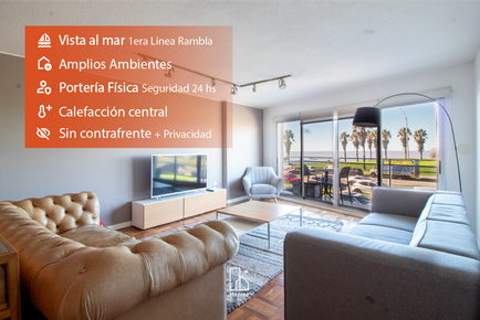 Venta Apartamento 1era. Línea Mar Punta Carretas - 3 dormitorios + Serv. - Amplios ambientes - Calefacción Central - Portería 24hs