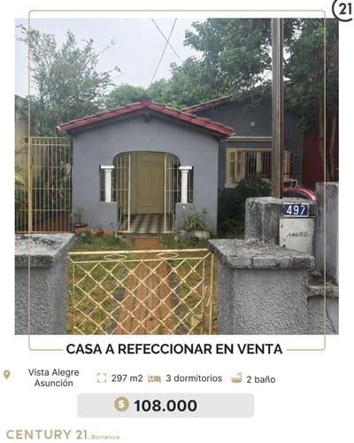 CASA EN VENTA – BARRIO VISTA ALEGRE, ASUNCIÓN