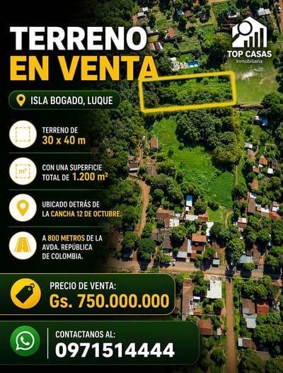 Amplio terreno Isla Bogado Luque