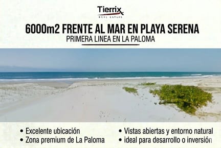 VENTA TERRENO LA PALOMA 6000 M² ÚNICOS FRENTE AL MAR EN PLAYA SERENA