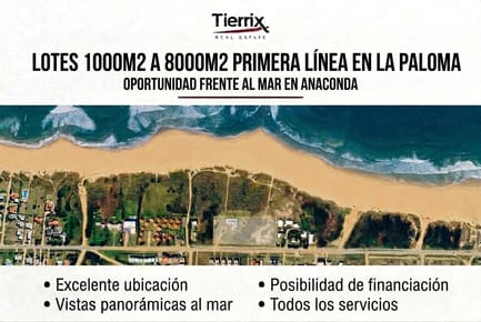 VENTA TERRENO LA PALOMA FRENTE AL MAR DE 1000 m² A 8000 m² EN PLAYA ANACONDA