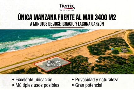 VENTA TERRENO EL CARACOL 3.400 m² PRIMERA LÍNEA FRENTE AL MAR A MINUTOS DE JOSE IGNACIO