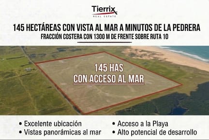VENTA CAMPO ROCHA CON VISTA AL MAR 145 HA SOBRE RUTA 10 Y ACCESO A LA PLAYA