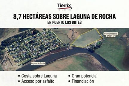 VENTA CHACRA SOBRE LAGUNA DE ROCHA 8,7 HECTÁREAS  EN PUERTO LOS BOTES