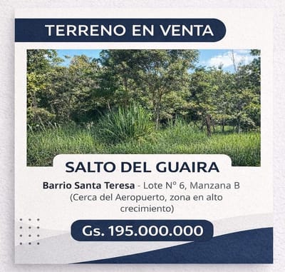 VENDO TERRENO EN SALTO DEL GUAIRA