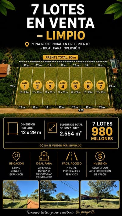 EN VENTA 7 LOTES JUNTOS EN ZONA RESIDENCIAL - LUQUE