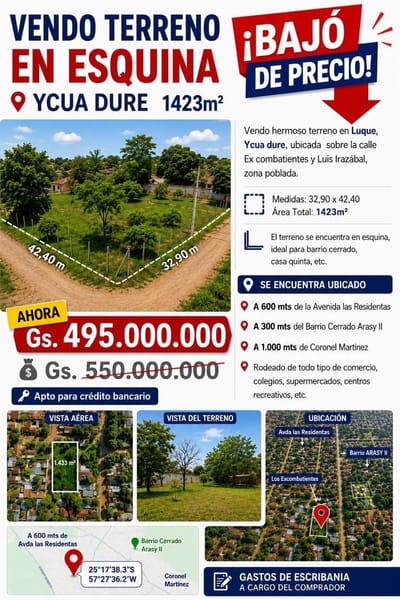 Vendo terreno en esquina 