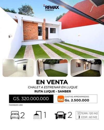 En venta Chalet a estrenar en Luque, zona Marin Ka'aguy, a una cuadra de la ruta Luque - San Bernardino