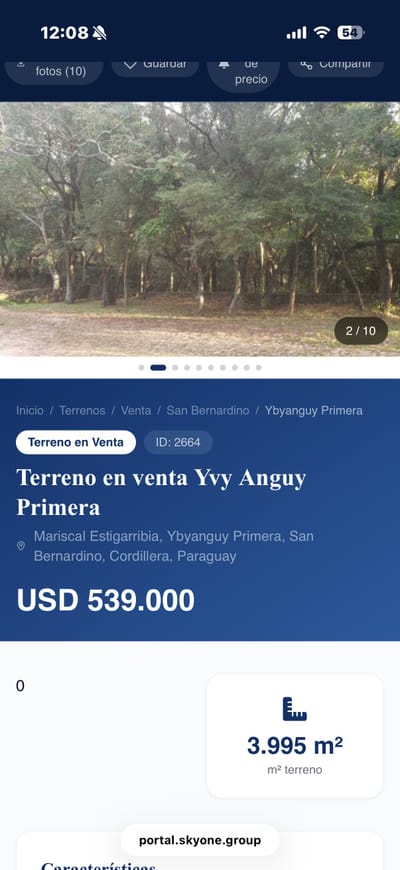 Vendo terreno de 3.995m2 en san bernardino en yvy anguy primera