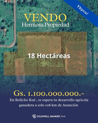 VENDO HERMOSA PROPIEDAD DE 18 HECTÁREAS EN YBYCUÍ