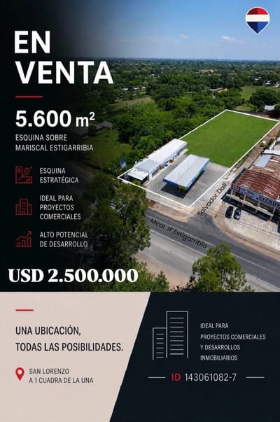 Terreno en esquina frente a la UNA 5600m2