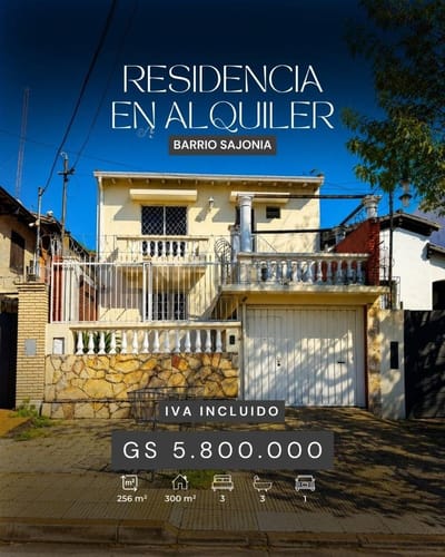 Alquiler de Casa en Sajonia, Asunción