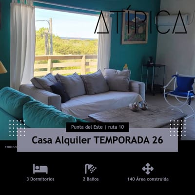 Alquiler Temporario, Casa 3 Dormitorios, Punta del Este, Ruta 10