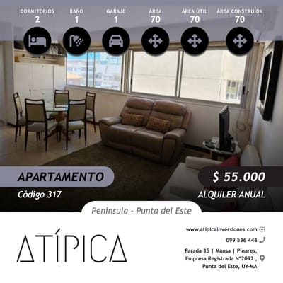 ALQUILER ANUAL, apto, 2 dormitorios, PENINSULA, Punta del Este.