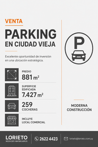Edificio entero de Parking en Ciudad Vieja. 7.427 m2 con 259 cocheras